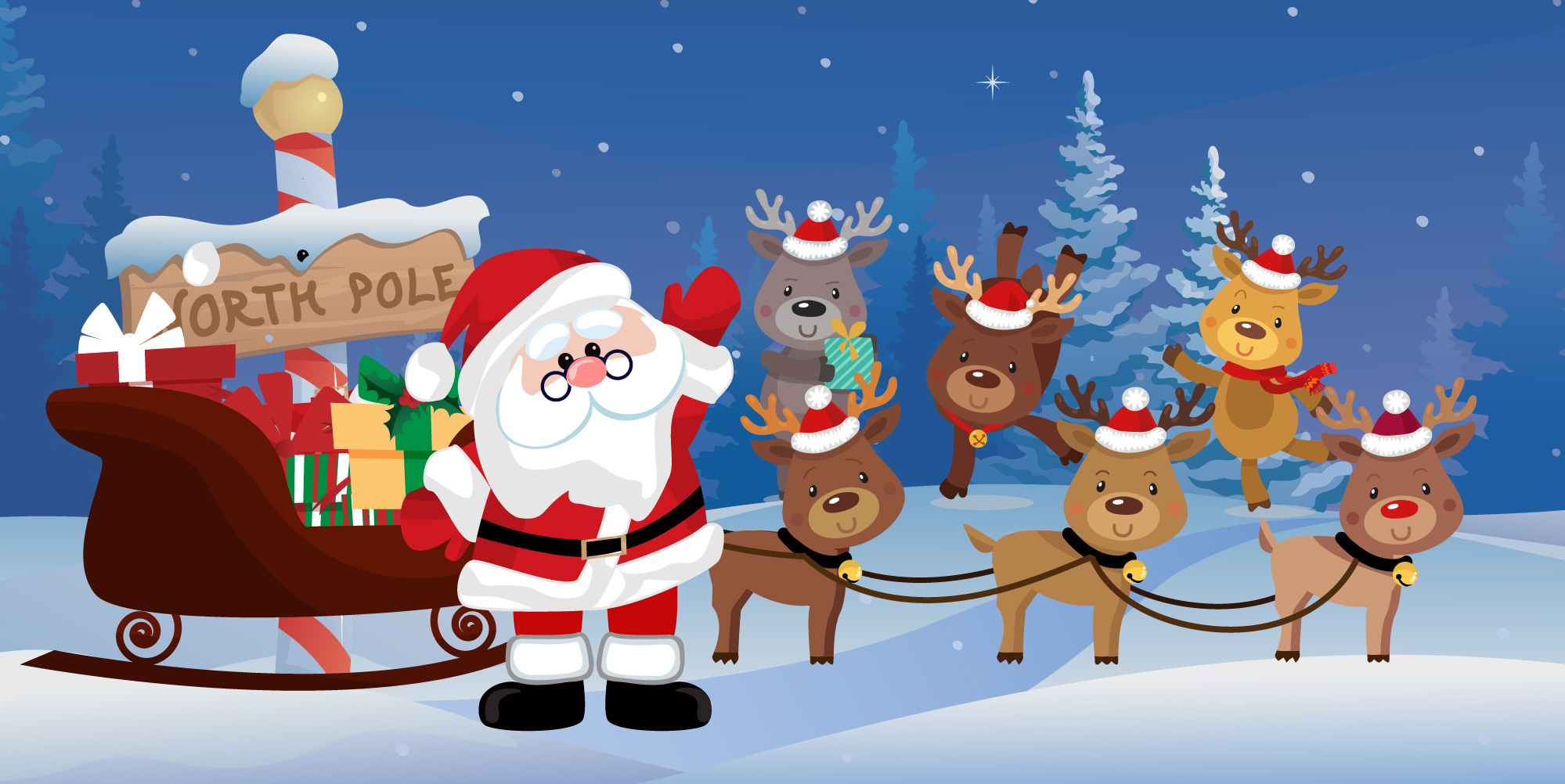 Santa and shop his reindeer