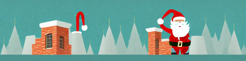 A chimney with santa claus climbing up it